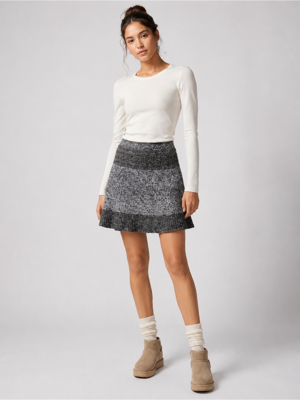 Prana Wool Blend A-Line Sweater Skirt Gray Marled Knit Size Large